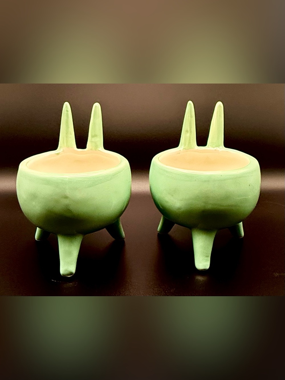 Pair of Green Ceramic Bunny Planters - Picture 2 of 4
